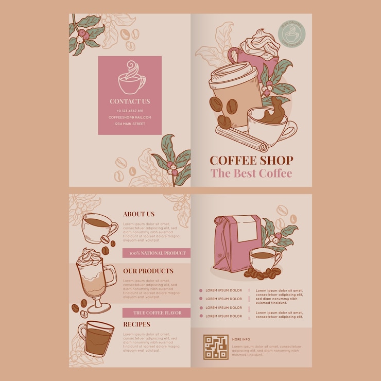 Vector gratuito diseño de plantilla de folleto de cafetería.