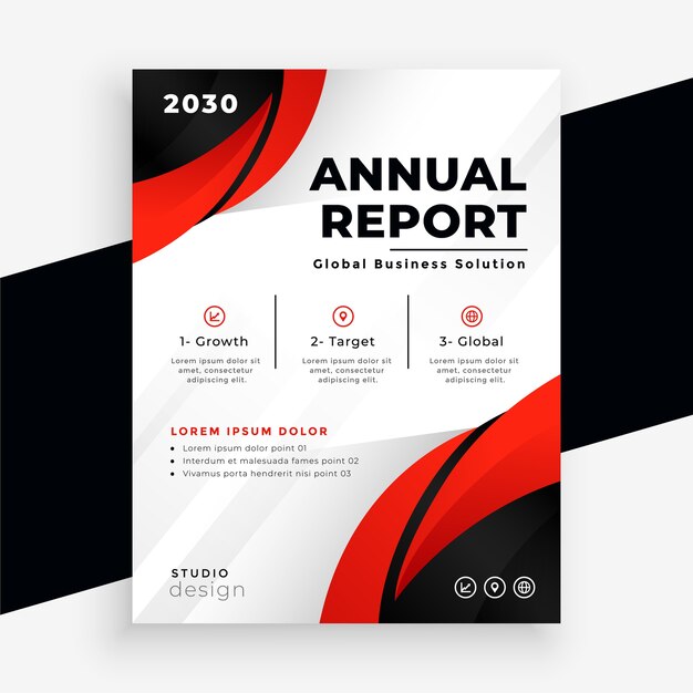 Diseño de plantilla de folleto de informe anual de negocios rojo elegante