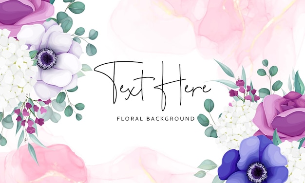 Diseño de plantilla de fondo floral botánico flores de anémona de amapola y rosa