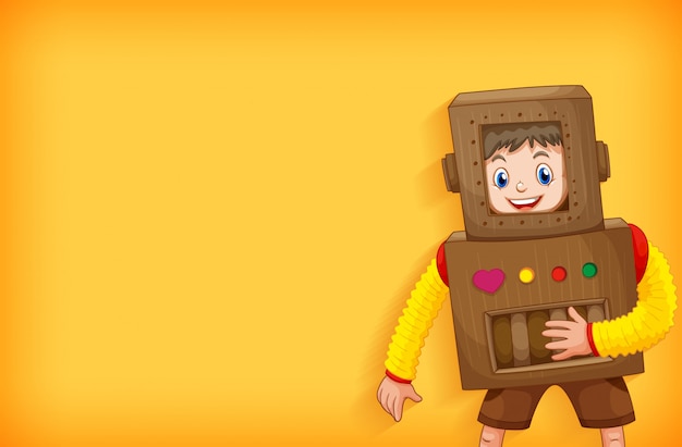 Diseño de plantilla de fondo con niño disfrazado de robot