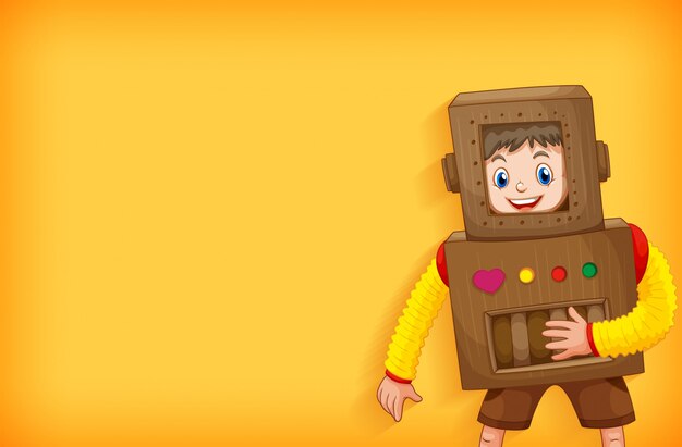 Diseño de plantilla de fondo con niño disfrazado de robot