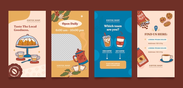 Diseño de plantilla de historias de instagram de cafetería.