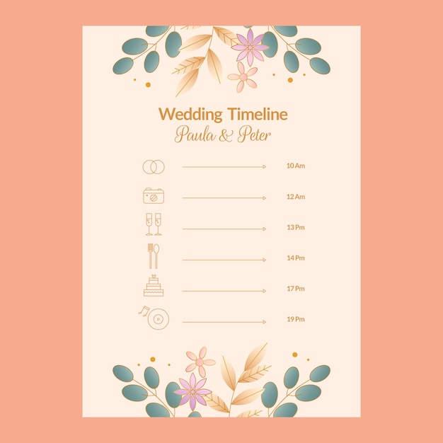 Vector gratuito diseño de la plantilla del horario del día de la boda