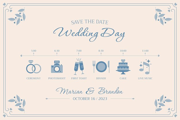Diseño de la plantilla del horario del día de la boda