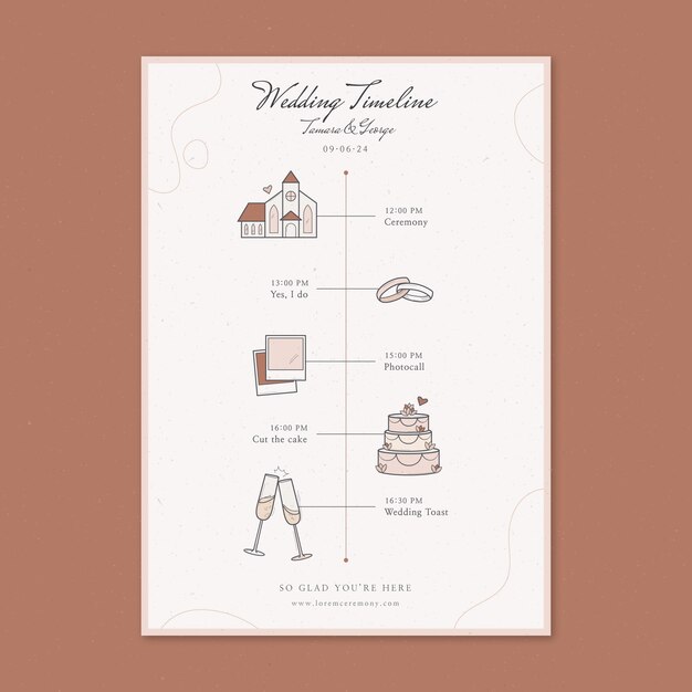 Diseño de la plantilla del horario del día de la boda