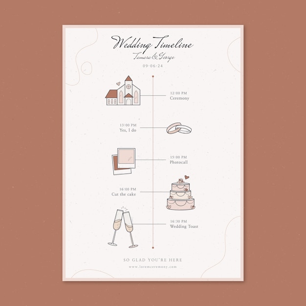Diseño de la plantilla del horario del día de la boda
