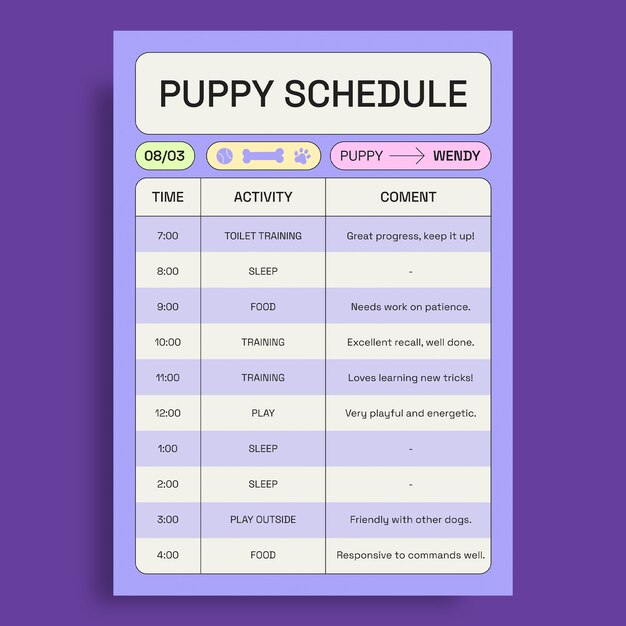 Diseño de la plantilla del horario de entrenamiento del perro