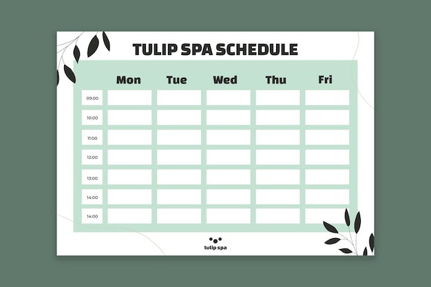 Diseño de plantilla de horario de spa