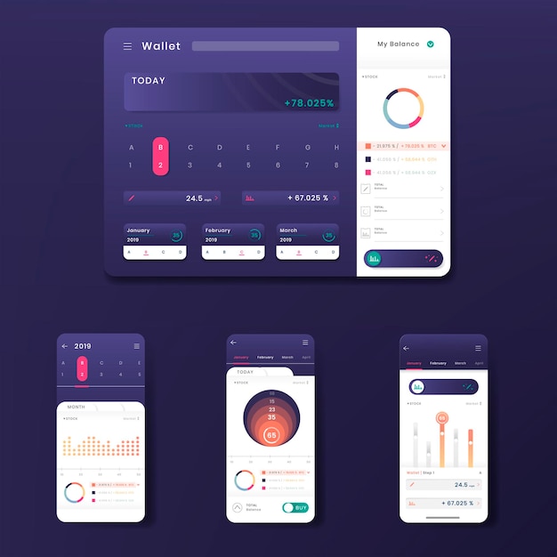 Diseño de plantilla de infografía de comercio de acciones de color púrpura oscuro