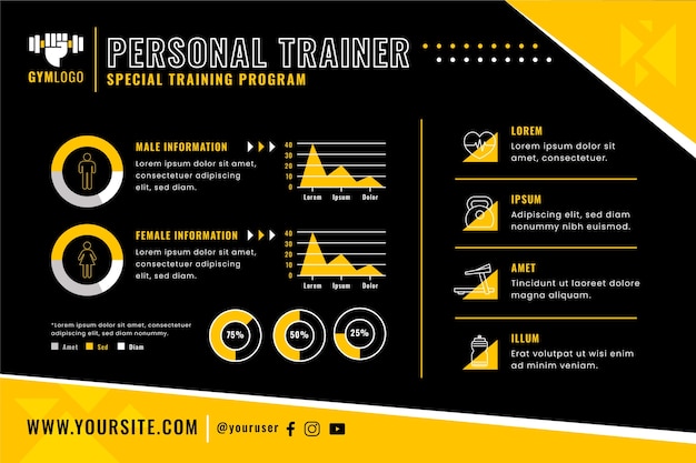 Vector gratuito diseño de plantilla infográfica de gimnasio