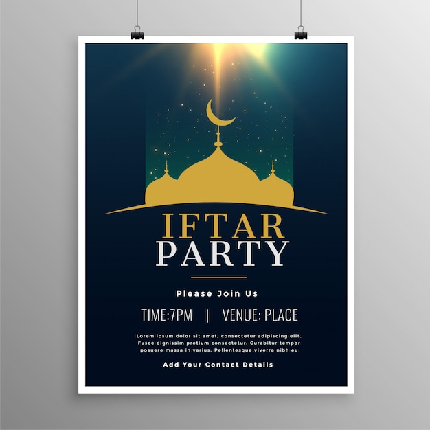 Vector gratuito diseño de plantilla de invitación de fiesta de iftar