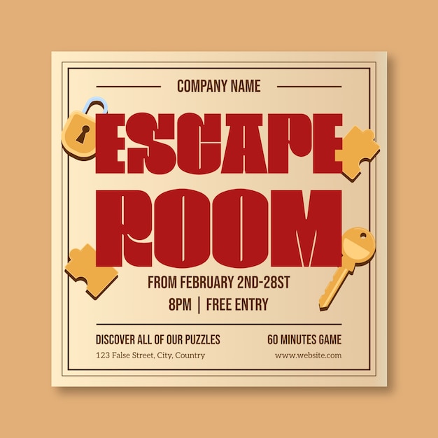 Diseño de la plantilla de invitación de la sala de escape