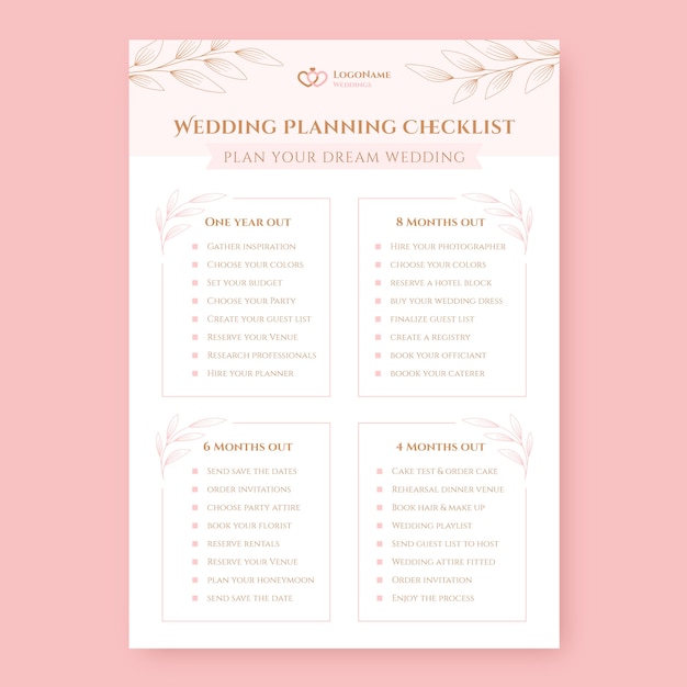 Diseño de plantilla de lista de verificación de planificación de bodas