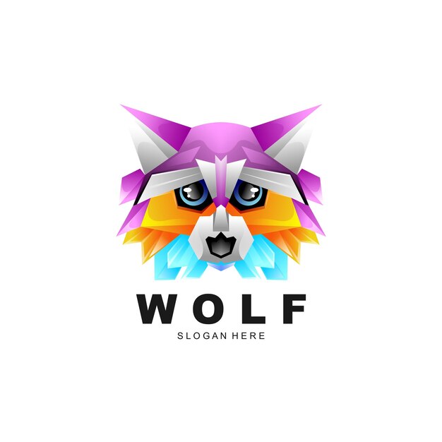 Diseño de plantilla de logotipo de lobo minimalista colorido