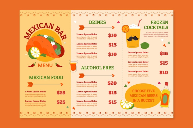 Vector gratuito diseño de plantilla de menú de bar mexicano