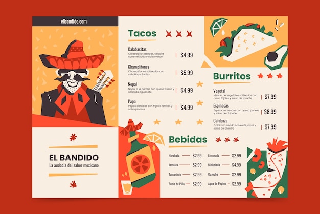 Vector gratuito diseño de plantilla de menú de bar mexicano