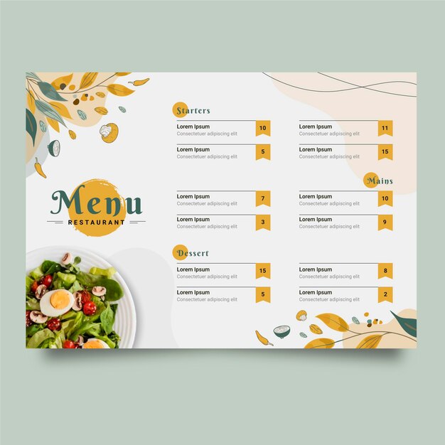 Diseño de plantilla de menú dibujado a mano