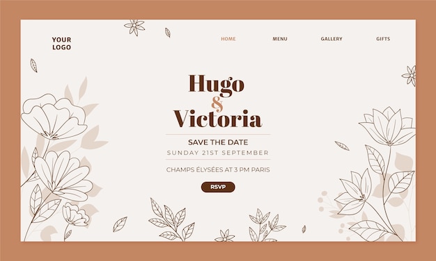 Diseño de plantilla de página de destino de boda floral
