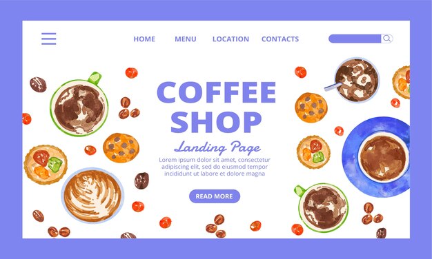 Diseño de plantilla de página de destino de cafetería.