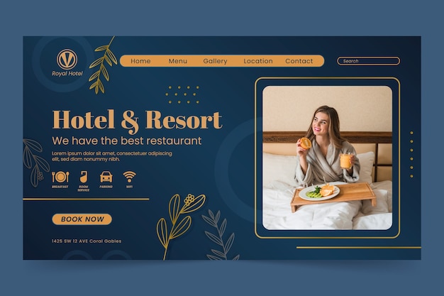 Vector gratuito diseño de plantilla de página de destino de hotel