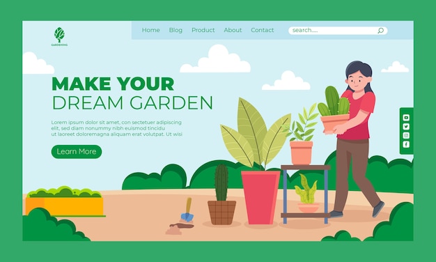 Vector gratuito diseño de plantilla de página de destino de jardinería