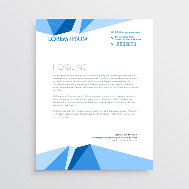 diseño de plantilla de papel con membrete geométrico azul