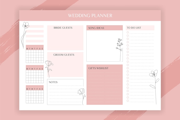 Vector gratuito diseño de plantilla de planificador de bodas