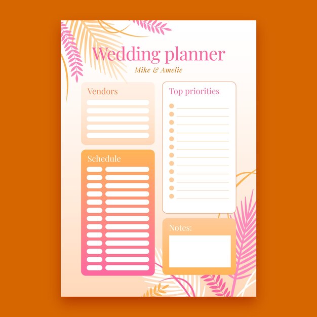 Diseño de plantilla de planificador de bodas