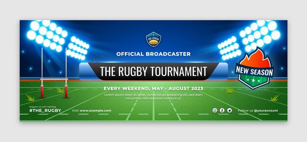 Diseño de plantilla de portada de facebook de rugby degradado