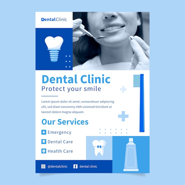 Vector gratuito diseño de plantilla de póster de clínica dental