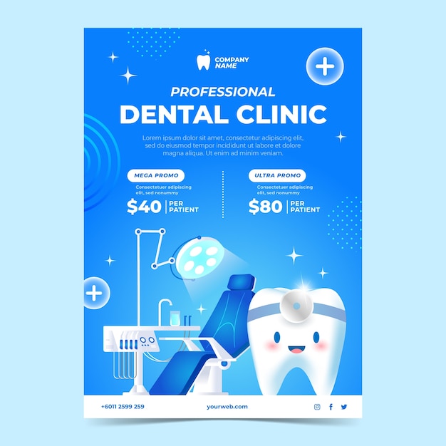 Vector gratuito diseño de plantilla de póster de clínica dental