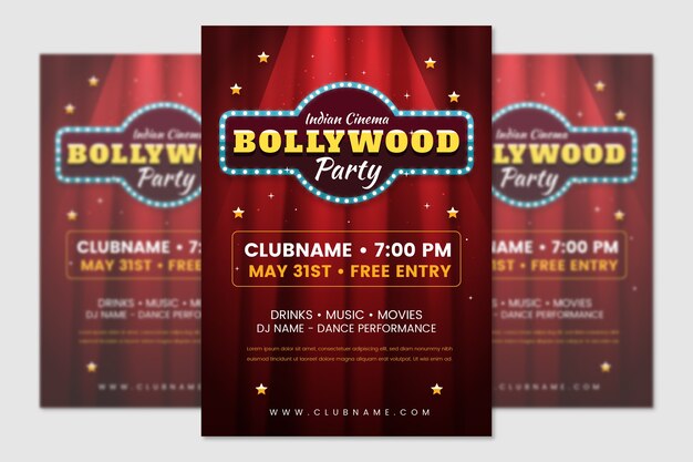 Diseño de plantilla de póster de fiesta de Bollywood