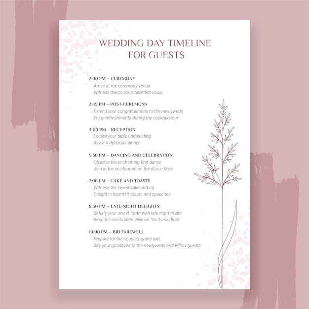 Diseño de plantilla de programación del día de la boda.