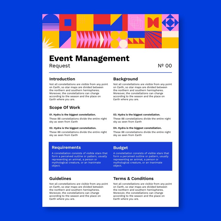 Vector gratuito diseño de la plantilla de propuesta de gestión de eventos
