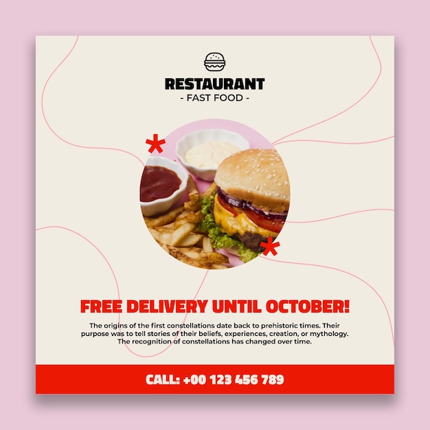 Vector gratuito diseño de plantilla de publicación de facebook de restaurante