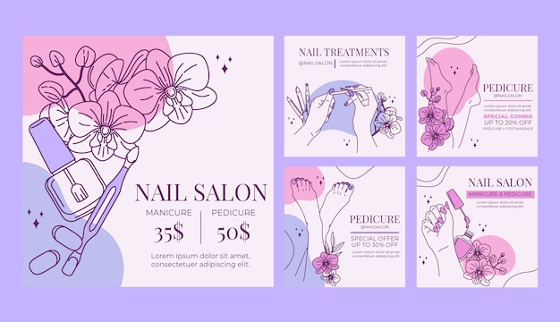 Vector gratuito diseño de plantilla de publicación de instagram de salón de uñas