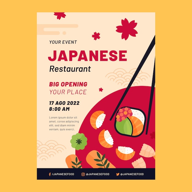 Diseño de plantilla de restaurante japonés de diseño plano