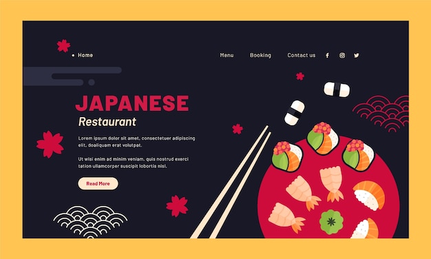 Diseño de plantilla de restaurante japonés de diseño plano