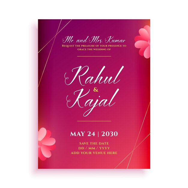 Diseño de plantilla de tarjeta de boda india estilo flor