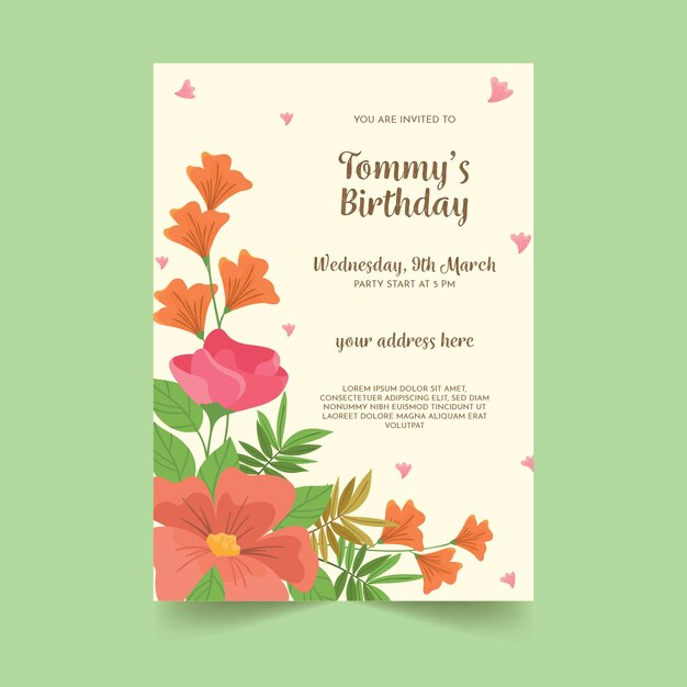 Diseño de plantilla de tarjeta de cumpleaños floral