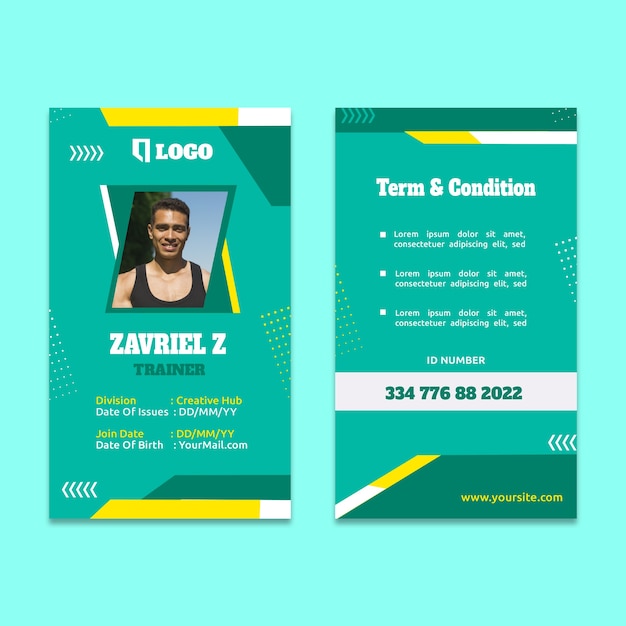 Vector gratuito diseño de plantilla de tarjeta de identificación de entrenador personal