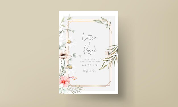 diseño de plantilla de tarjeta de invitación de boda de acuarela floral pequeña elegante