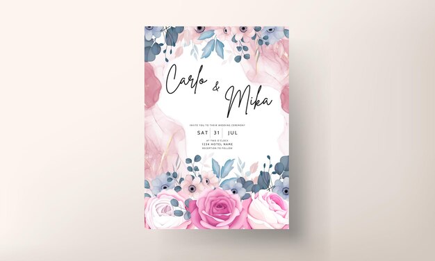 Diseño de plantilla de tarjeta de invitación de boda floral suave