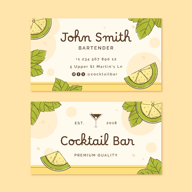 Diseño de plantilla de tarjeta de visita de barra dibujada a mano