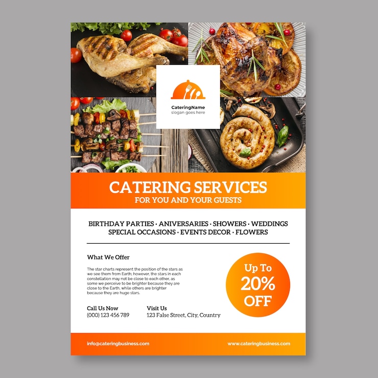 Vector gratuito diseño de plantilla de volante de catering