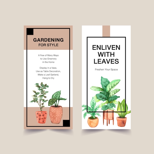 Diseño de plantilla de volante de plantas de verano para folleto, folleto, publicidad ilustración acuarela