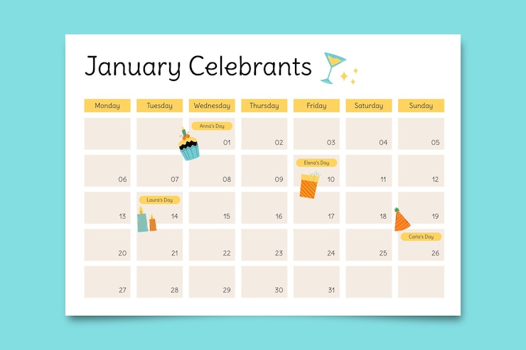Vector gratuito diseño de plantillas de calendario de cumpleaños