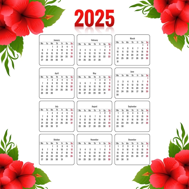 Vector gratuito diseño de plantillas de calendario de flores modernas para 2025