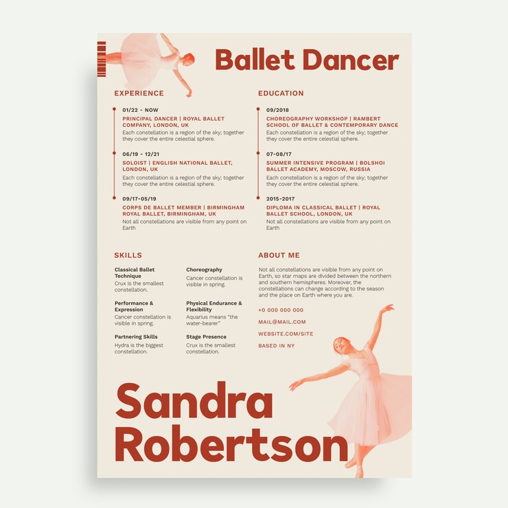 Vector gratuito diseño de plantillas de currículum de ballet