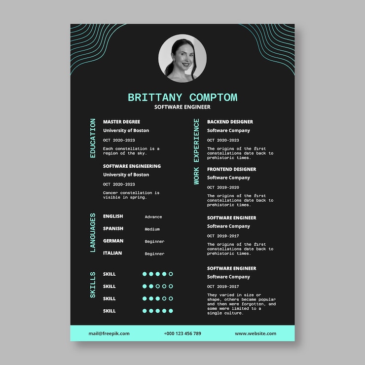 Vector gratuito diseño de plantillas de currículum para ingenieros de software